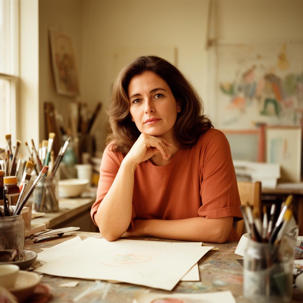 Randi Yaffa seated at an art table.