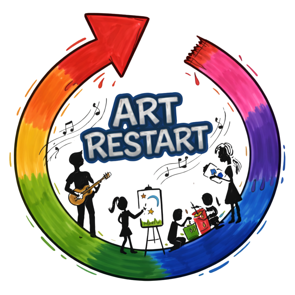 Hand-drawn Art Restart logo with a colorful restart arrow.